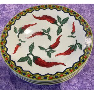 Godinger & Co. Red Chili Peppers Set of 4‎ Salad Plates Plate 7.5 Inch Novelty